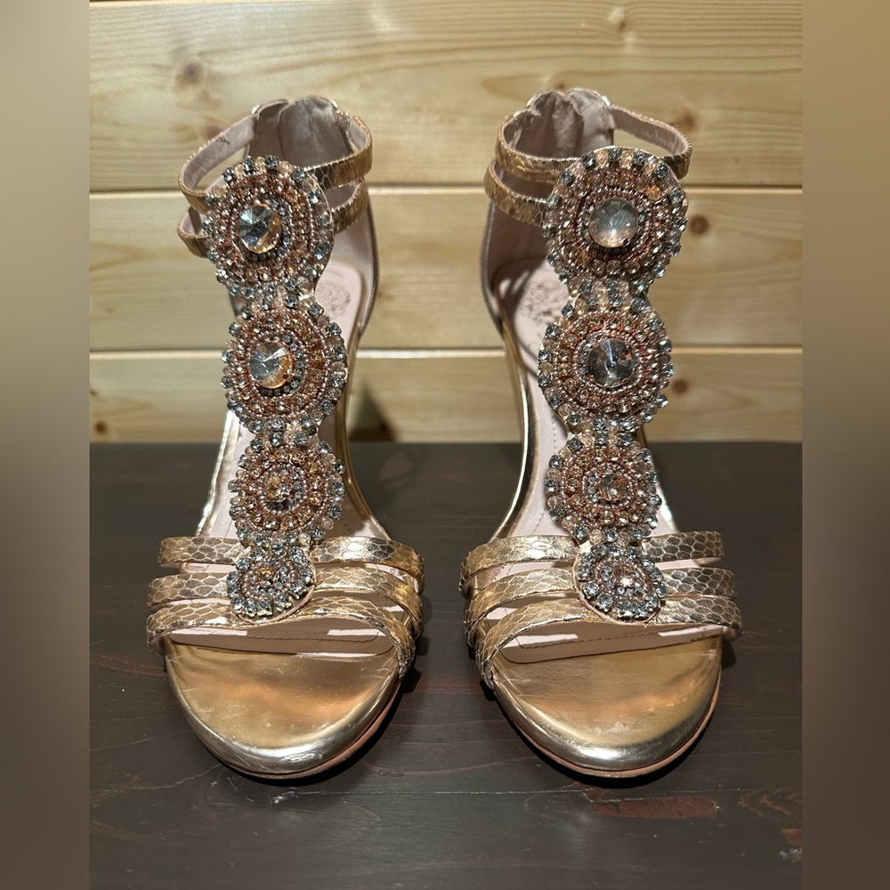 Rose gold Vince Camuto rhinestone wedge sandals size 6.5